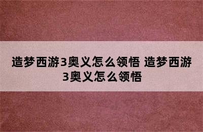 造梦西游3奥义怎么领悟 造梦西游3奥义怎么领悟